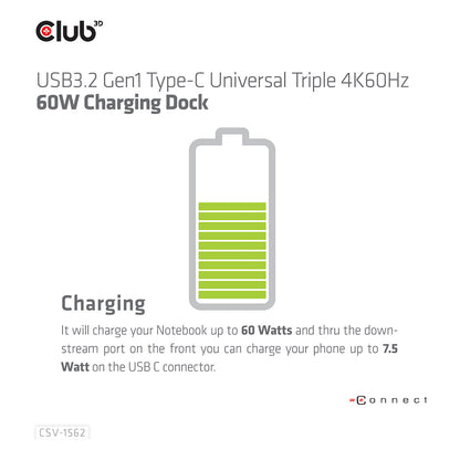 Club3D 4K ChargingDock USB-C ->6xUSB3/2xDP/HDMI/LAN/Audio