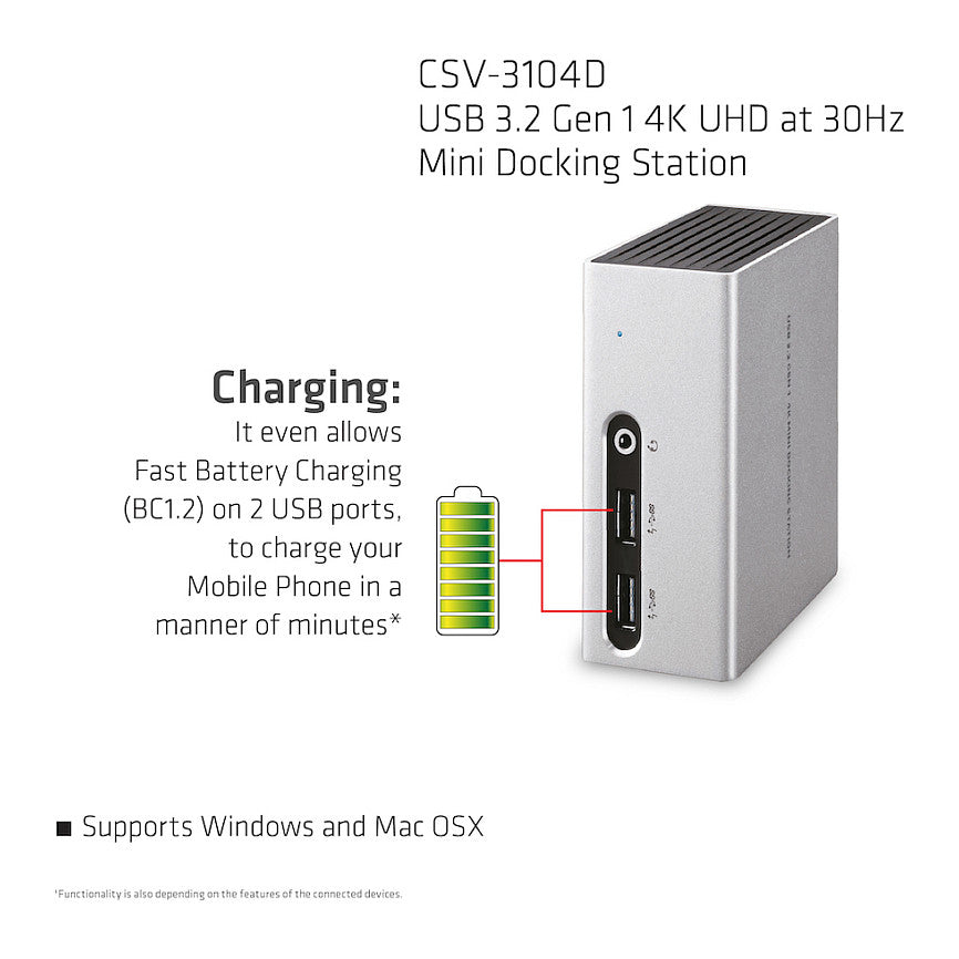 Club3D 4K Mini-Dockingst USB3 ->4xUSB3/HDMI/DVI/LAN silber