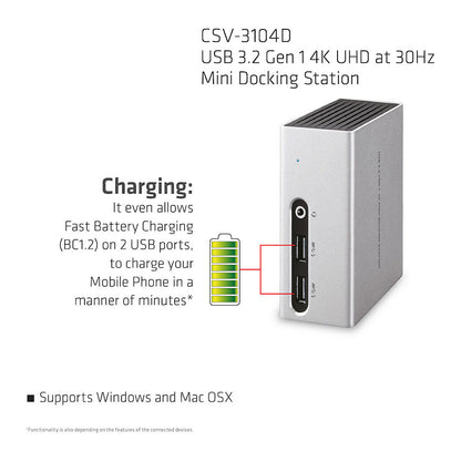 Club3D 4K Mini-Dockingst USB3 ->4xUSB3/HDMI/DVI/LAN silber