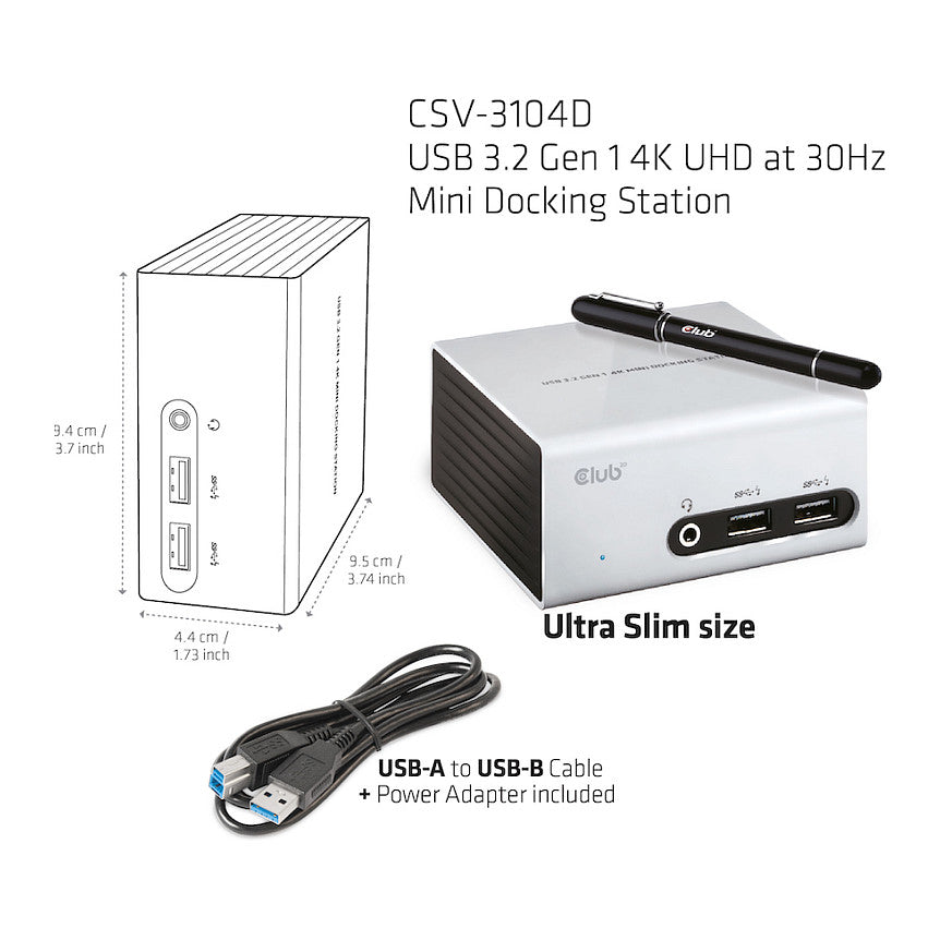 Club3D 4K Mini-Dockingst USB3 ->4xUSB3/HDMI/DVI/LAN silber