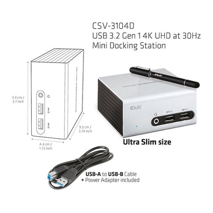 Club3D 4K Mini-Dockingst USB3 ->4xUSB3/HDMI/DVI/LAN silber