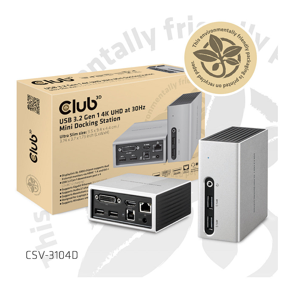 Club3D 4K Mini-Dockingst USB3 ->4xUSB3/HDMI/DVI/LAN silber
