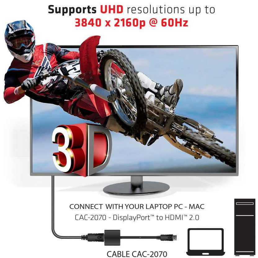Club3D Adapter DisplayPort > HDMI 2.0 3D 4K60Hz aktiv St/Bu Polybeutel