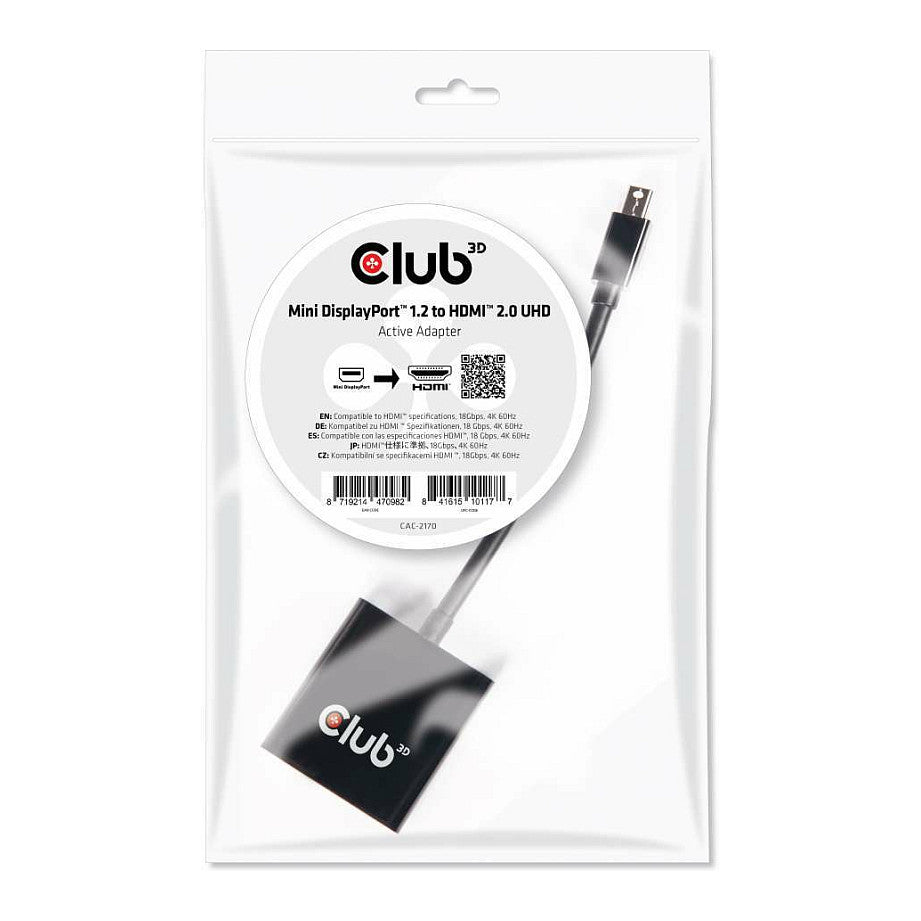 Club3D Adapter MiniDisplayPort > HDMI 2.0 3D 4K60Hz aktiv Polybeutel