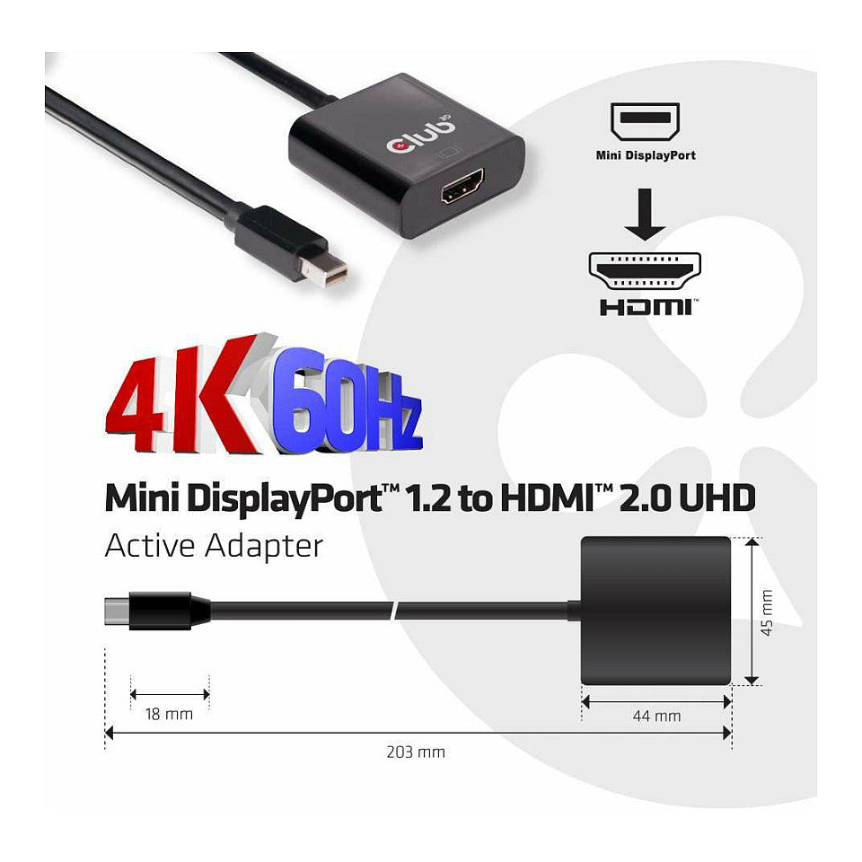 Club3D Adapter MiniDisplayPort > HDMI 2.0 3D 4K60Hz aktiv Polybeutel