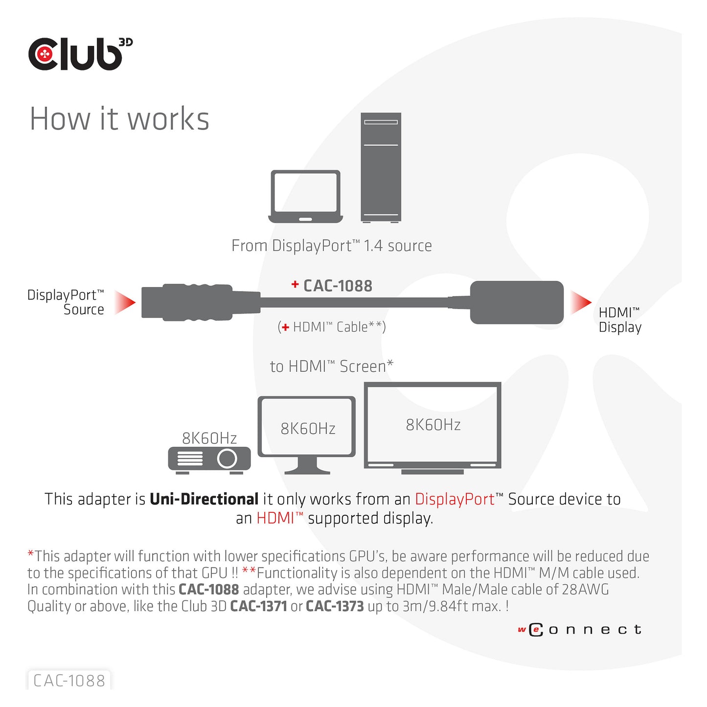 Club3D Adapter DisplayPort 1.4 > HDMI HDR 8K60Hz aktiv retail