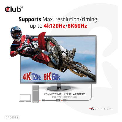 Club3D Adapter DisplayPort 1.4 > HDMI HDR 8K60Hz aktiv retail