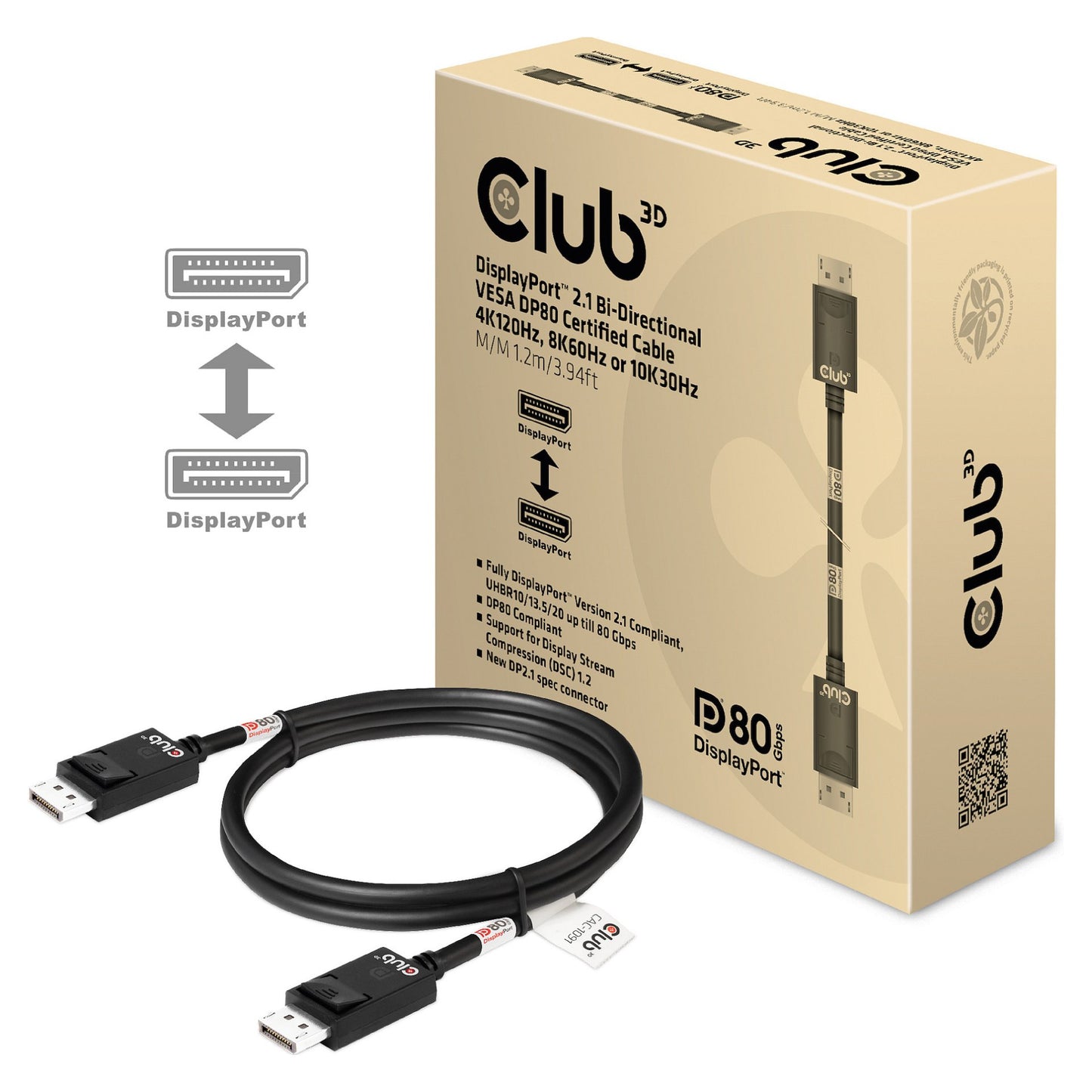 Club3D DP-Kabel 2.1 DP80 zertifiziert 1.2m 10K/8K/4K St/St retail