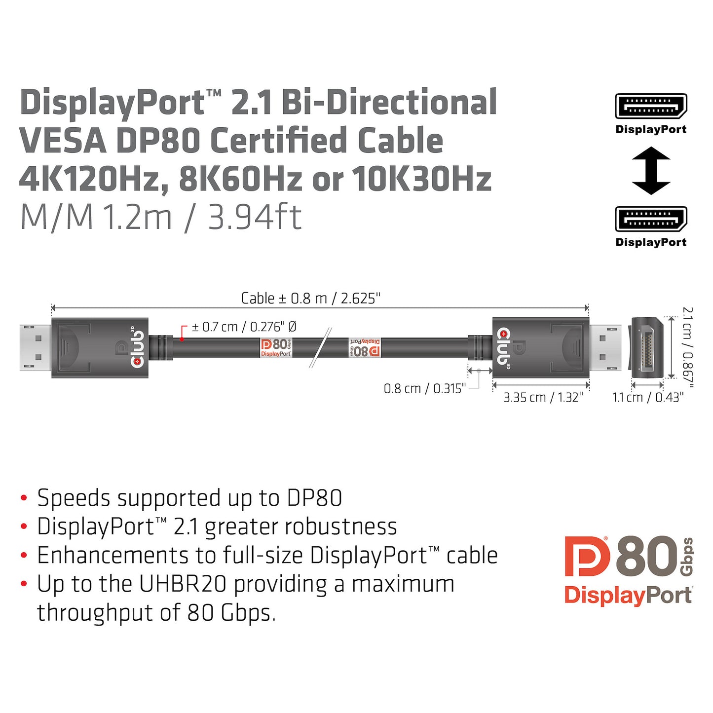 Club3D DP-Kabel 2.1 DP80 zertifiziert 1.2m 10K/8K/4K St/St retail