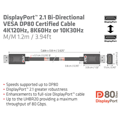 Club3D DP-Kabel 2.1 DP80 zertifiziert 1.2m 10K/8K/4K St/St retail