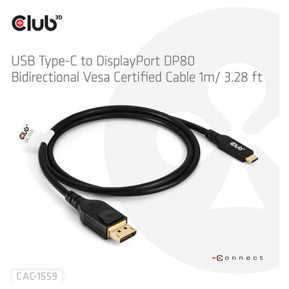 Club3D Kabel USB Typ C <-> DP 2.1 1m 10K60Hz St/St