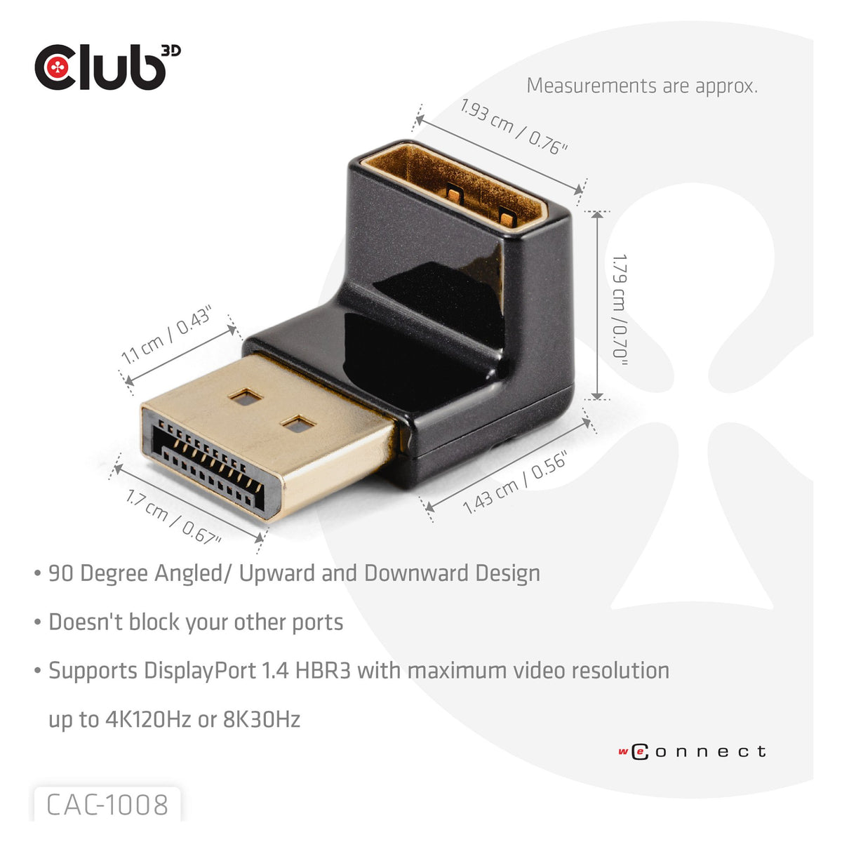 Club3D Adapter DP > DP 1.4 90° abgewinkelt 4K@120Hz St/Bu retail