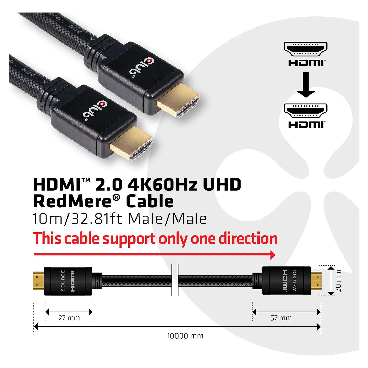 Club3D HDMI-Kabel A -> A 2.0 RedMere 4K60Hz UHD 10 Meter retail
