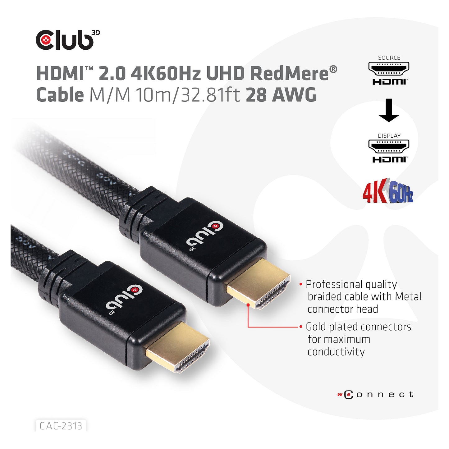 Club3D HDMI-Kabel A -> A 2.0 RedMere 4K60Hz UHD 10 Meter retail