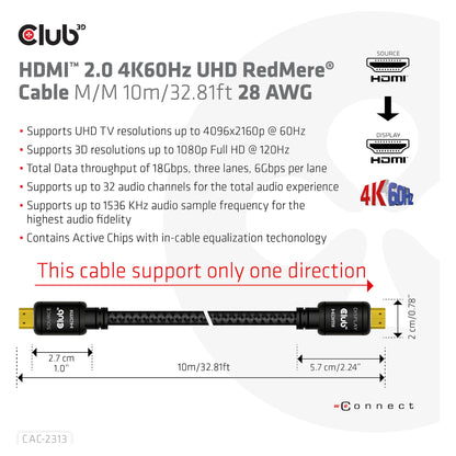 Club3D HDMI-Kabel A -> A 2.0 RedMere 4K60Hz UHD 10 Meter retail