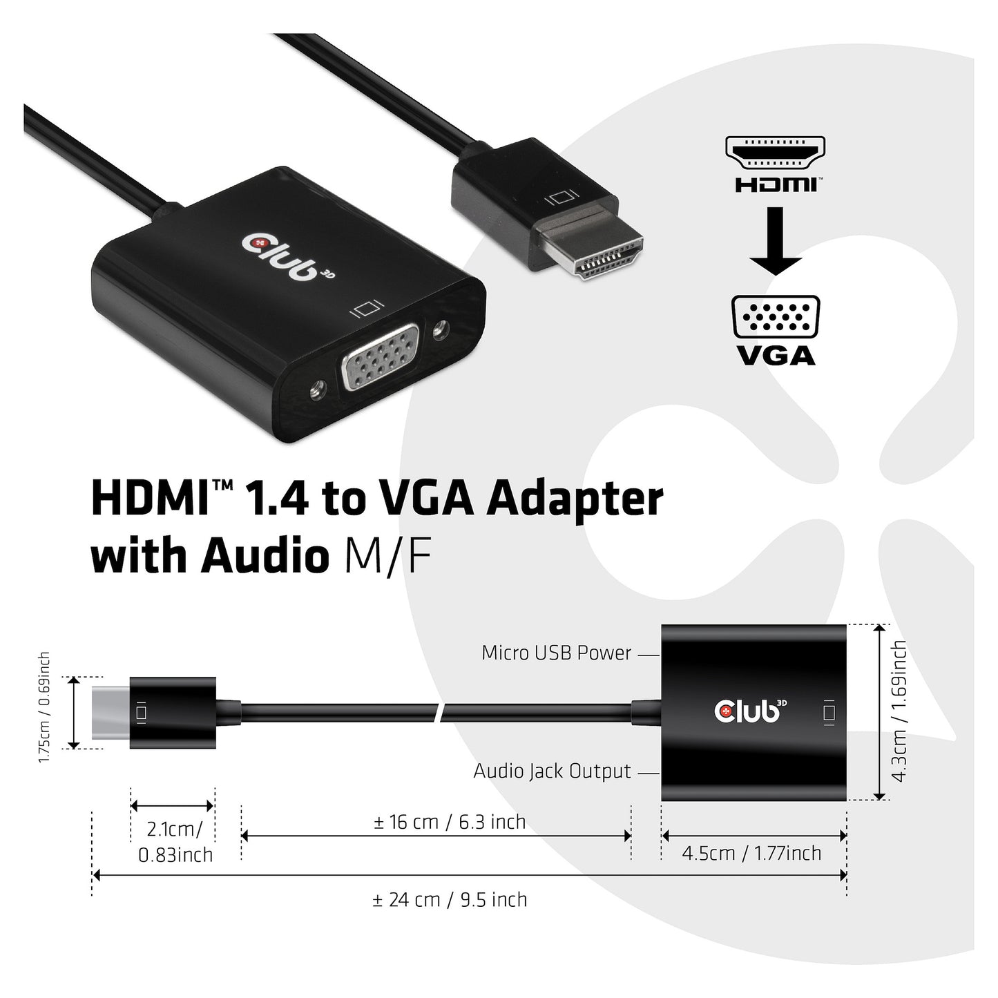 Club3D Adapter HDMI 1.4 > VGA (mit Audio) St/Bu retail