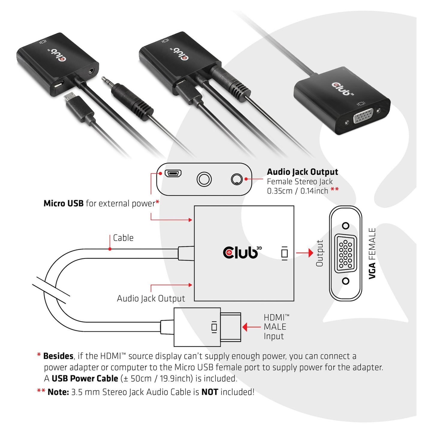 Club3D Adapter HDMI 1.4 > VGA (mit Audio) St/Bu retail