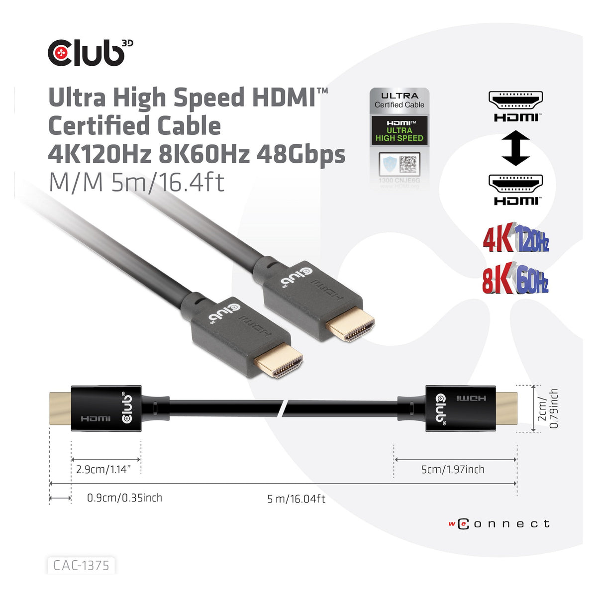 Club3D HDMI-Kabel A -> A 2.1 Ultra High Speed 10K HDR 5m retail