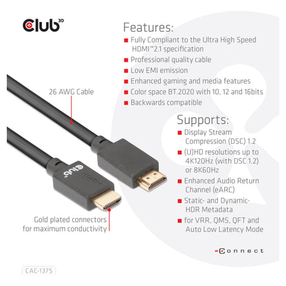 Club3D HDMI-Kabel A -> A 2.1 Ultra High Speed 10K HDR 5m retail