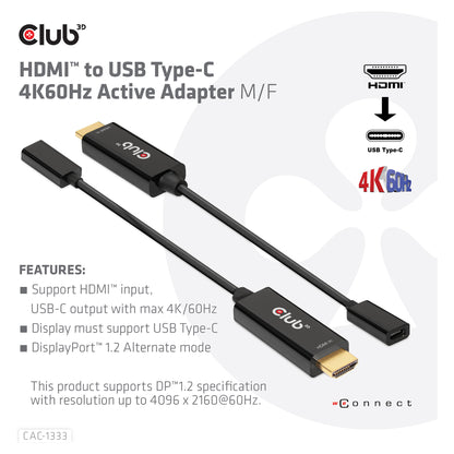 Club3D Adapter HDMI 2.0 > USB-C 4K60Hz aktiv St/Bu