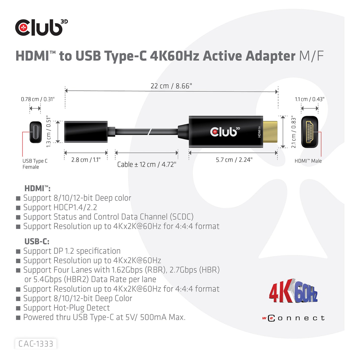 Club3D Adapter HDMI 2.0 > USB-C 4K60Hz aktiv St/Bu