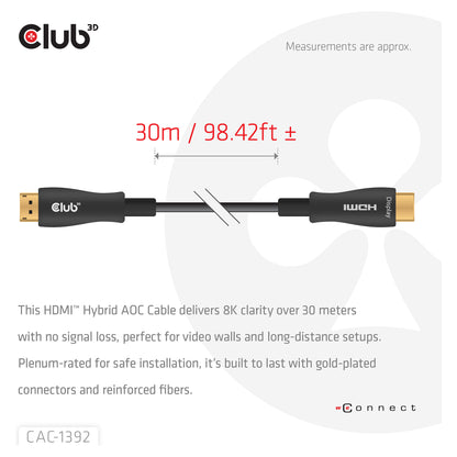 Club3D HDMI-Kabel A -> A 2.1 aktiv opt. 8K60Hz UHD 30 Meter retail