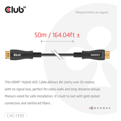 Club3D HDMI-Kabel A -> A 2.1 aktiv opt. 8K60Hz UHD 50 Meter retail