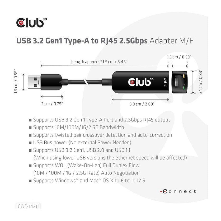 Club3D Adapter USB 3.2 Typ A > RJ45 2.5Gb