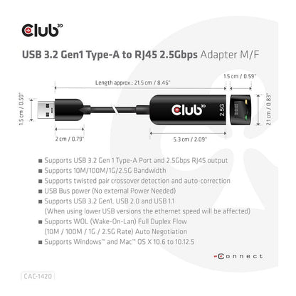 Club3D Adapter USB 3.2 Typ A > RJ45 2.5Gb