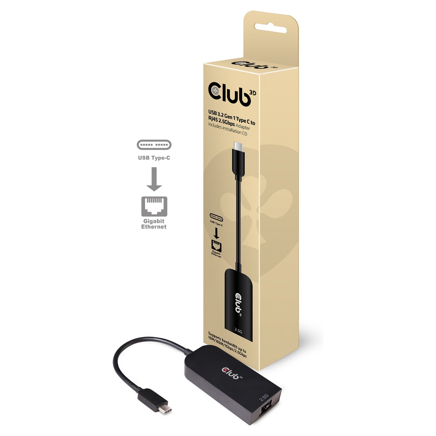 Club3D Adapter USB 3.2 Typ C > RJ45 2.5Gb St/Bu
