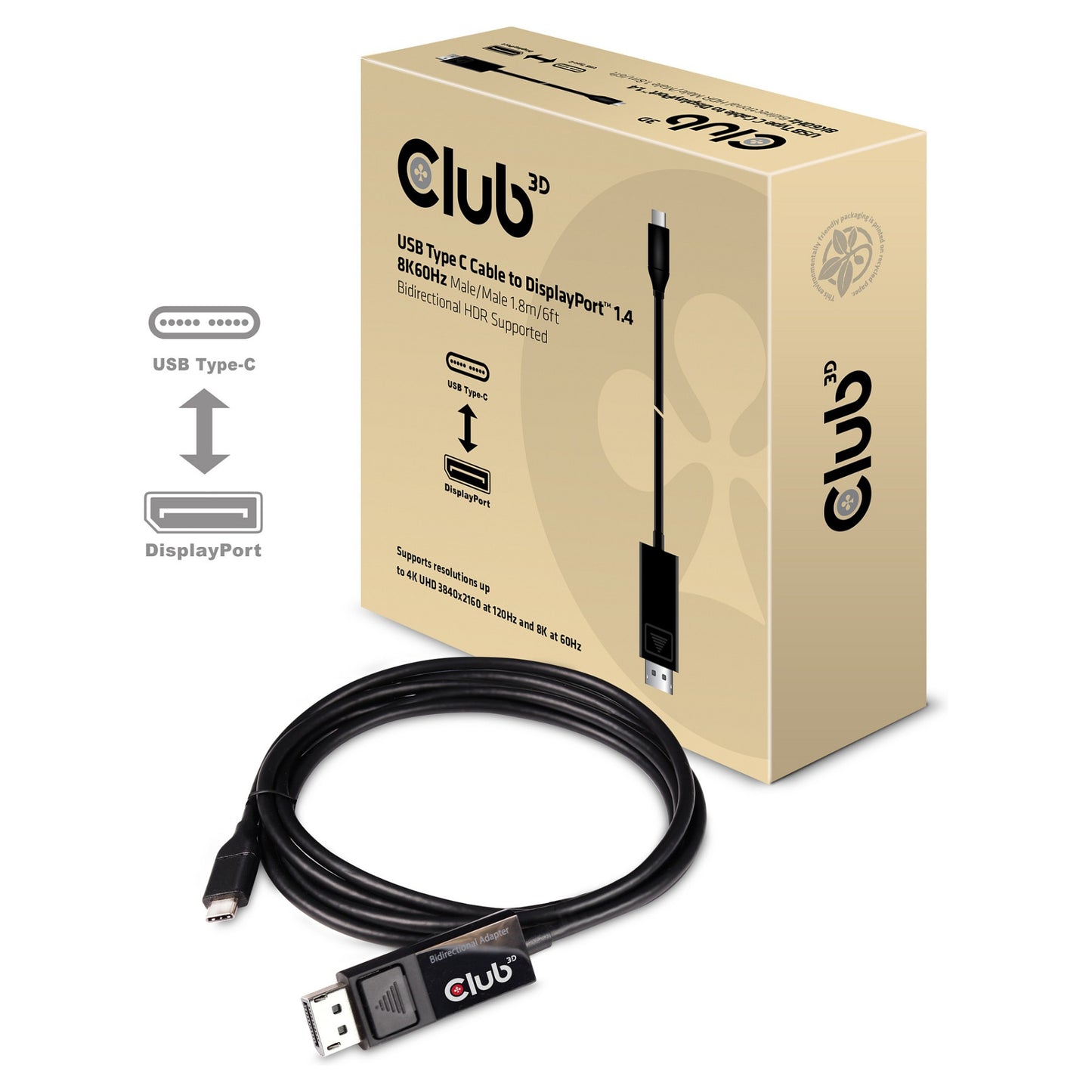 Club3D Kabel USB 3.1 Typ C > DP 1.4 8K60Hz UHD 1.8m St/St