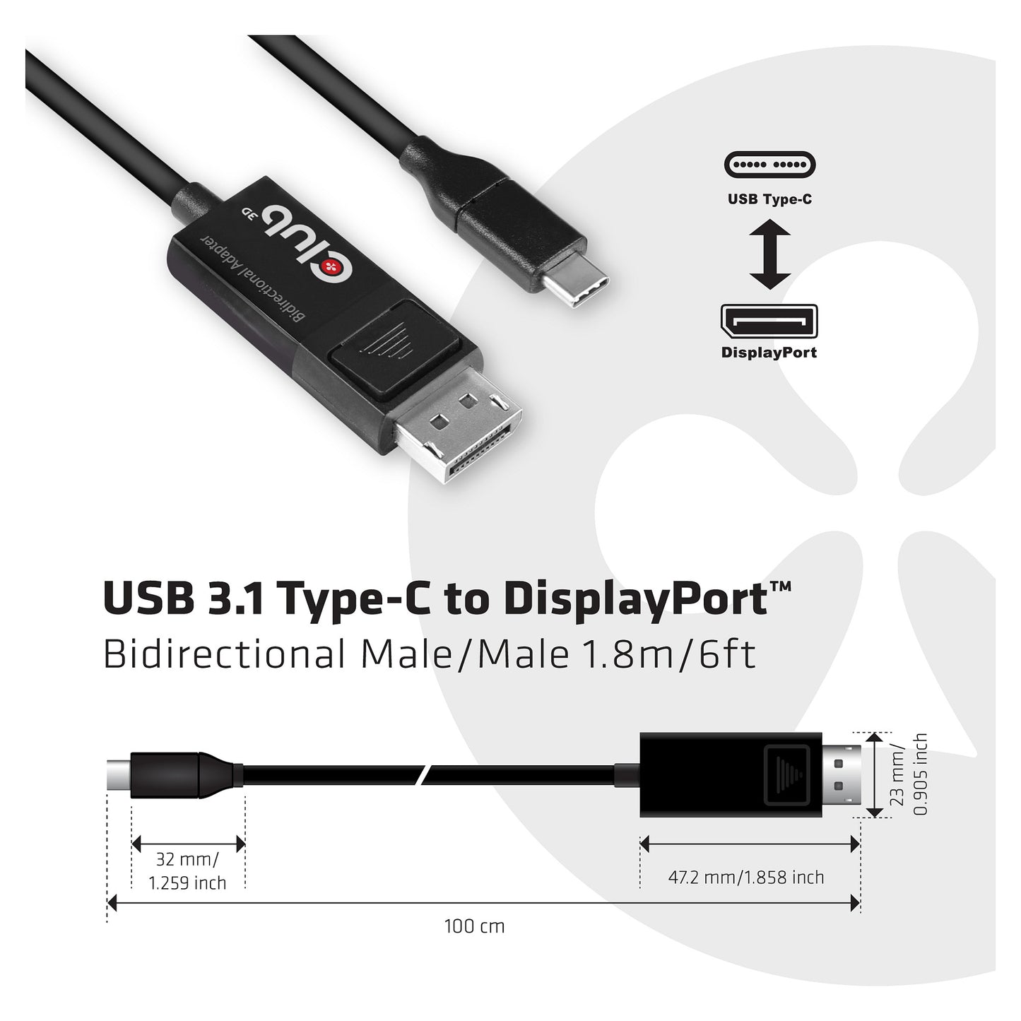 Club3D Kabel USB 3.1 Typ C > DP 1.4 8K60Hz UHD 1.8m St/St