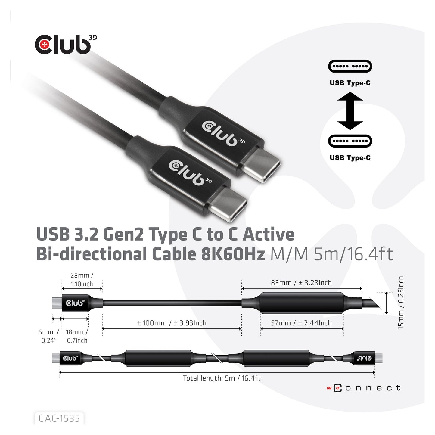 Club3D Kabel USB 3.2 Typ C 5m aktiv St/St