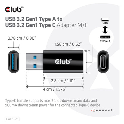 Club3D Adapter USB 3.2 Typ A <> USB 3.2 Typ C St/Bu