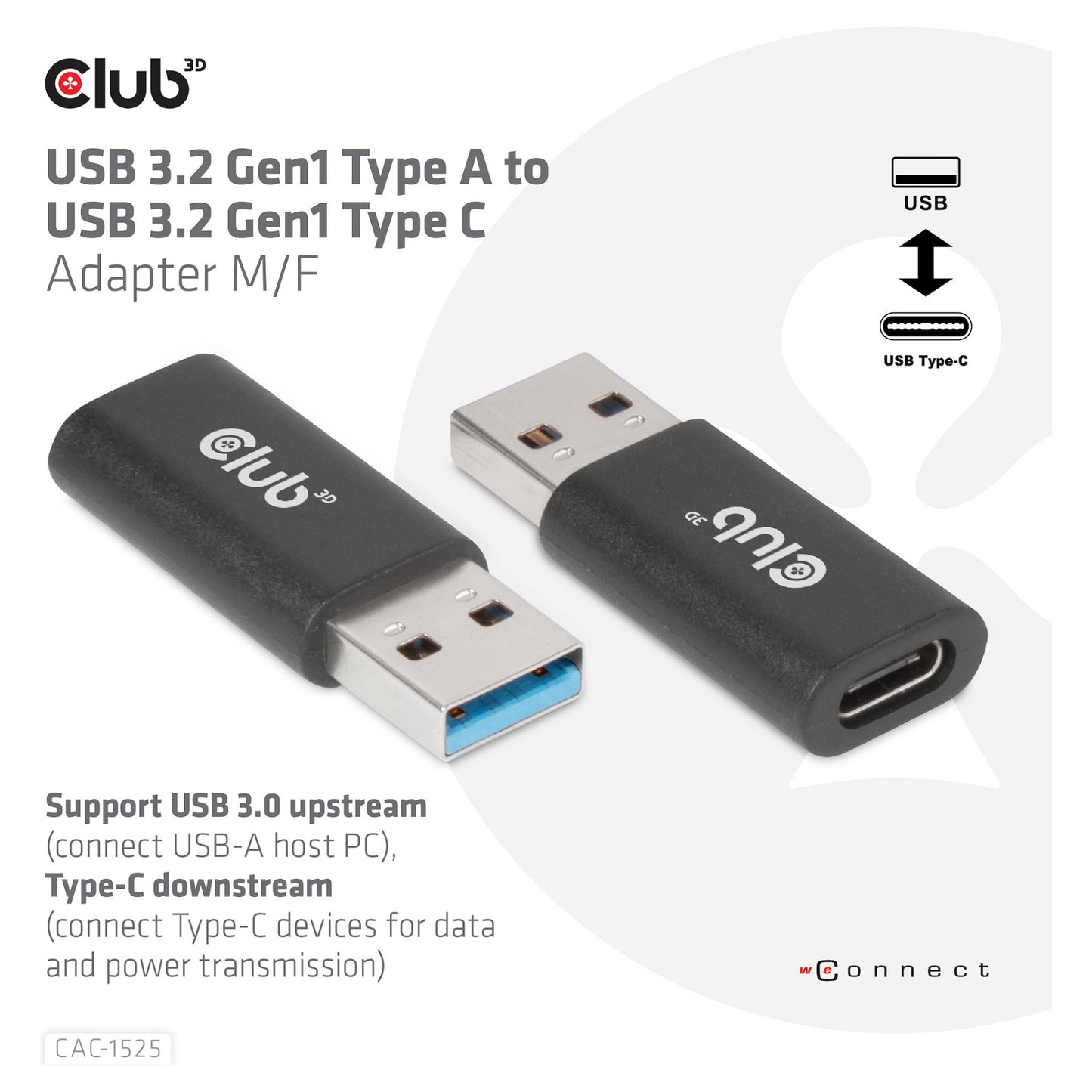 Club3D Adapter USB 3.2 Typ A <> USB 3.2 Typ C St/Bu