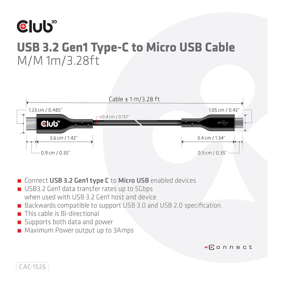 Club3D Kabel USB 3.2 Typ C <> Micro USB 1m St/St