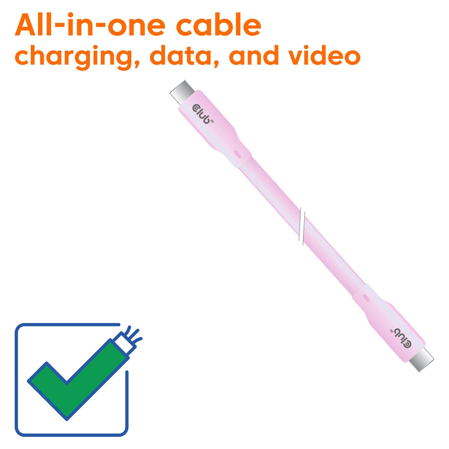 Club3D Lifestyle USB-C Kabel PD 240W.20Gbps 2m pink St/St