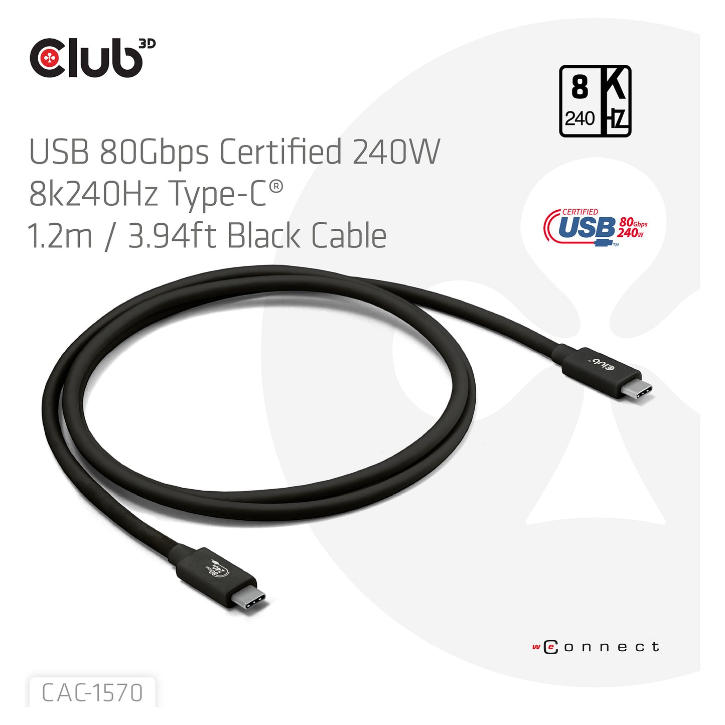 Club3D Kabel USB-C 80Gbps zertifi. PD240W/8K240Hz 1.2m St/St