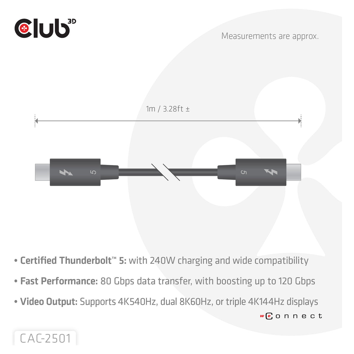 Club3D Kabel Thunderbolt5 zertifi. 8K240Hz/ 80/120Gbps 1m