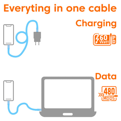 Club3D Lifestyle USB-C Perlen-Kabel PD60W.480Mbps 2m blau