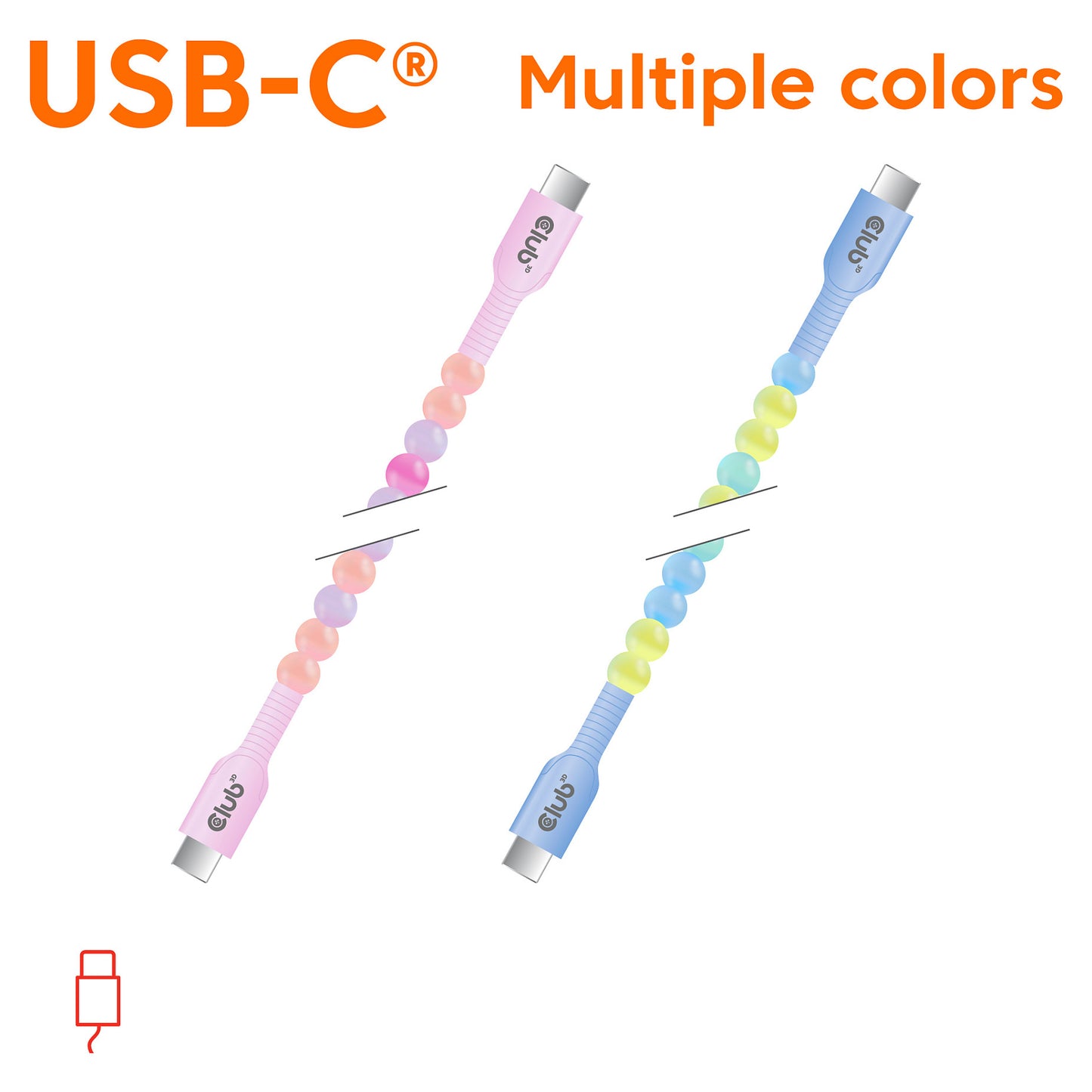 Club3D Lifestyle USB-C Perlen-Kabel PD60W.480Mbps 2m rosa