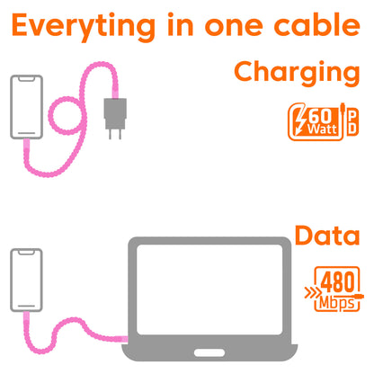 Club3D Lifestyle USB-C Perlen-Kabel PD60W.480Mbps 2m rosa