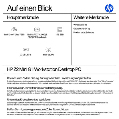 HP Z2 Mini G1i Intel Core Ultra 7 265 32GB 1TB/SSD NVIDIA RTX A1000 8GB W11P 3J Gar (DE)