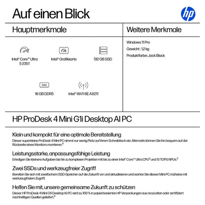 HP ProDesk 4 Mini G1i CU5-235T 16GB/512GB WLAN W11Pro