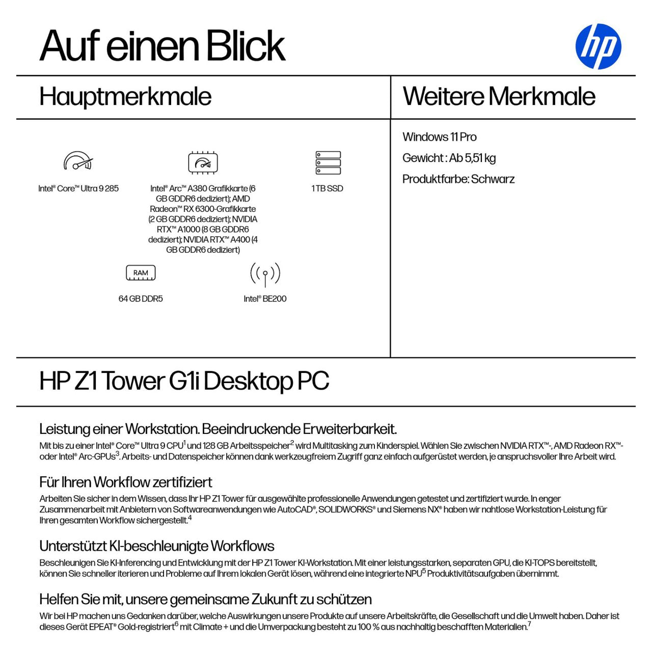 Z1 G1i Tower CU9 285/64GB/1TB/W11Pro WLAN