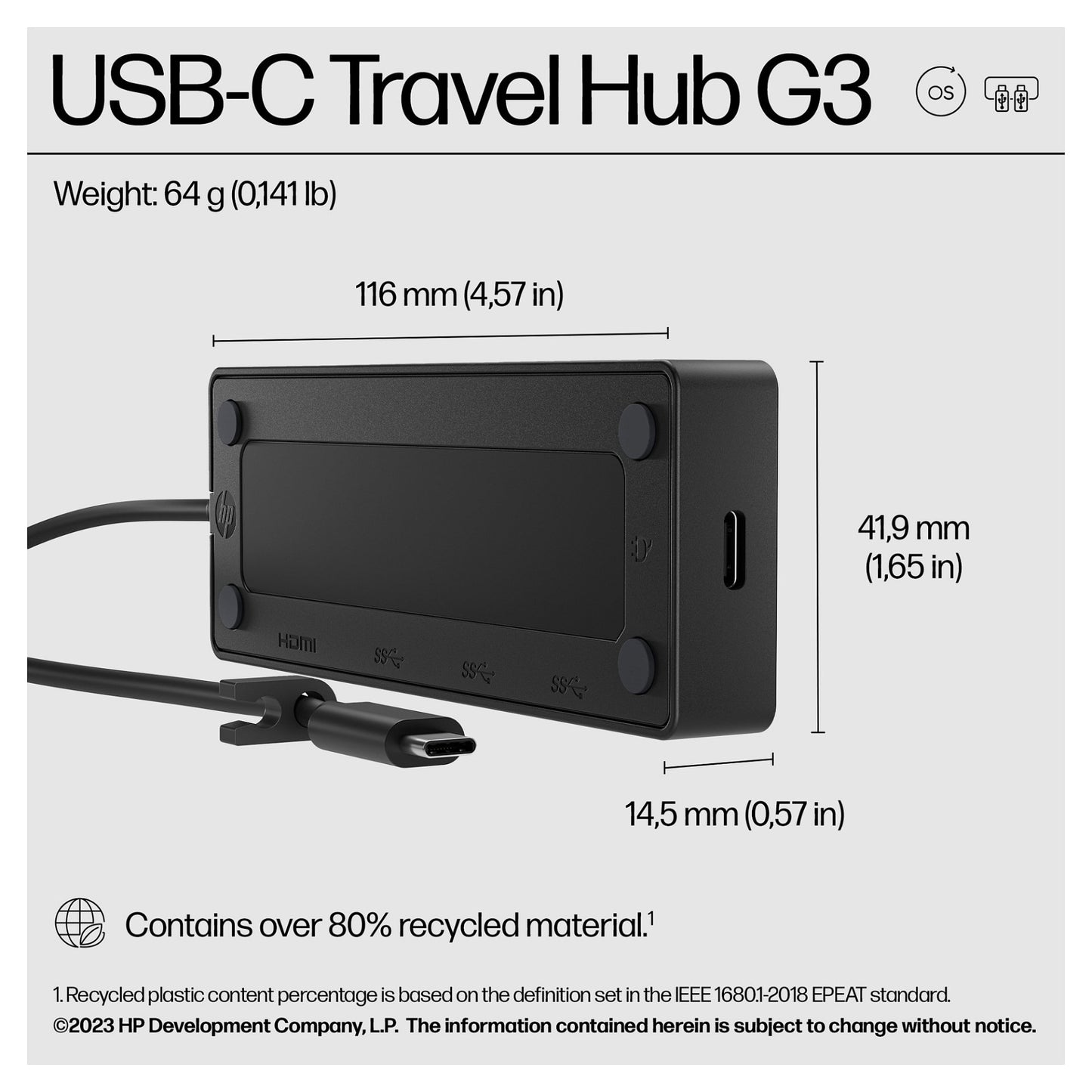 D HP USB C Travel Hub Dockingstation G3