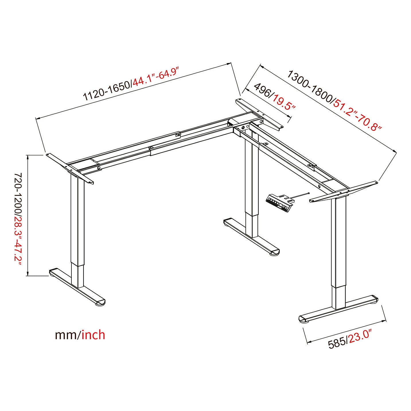 DIGITUS Elektrisch höhenverstellbares Tischgestell, 90° L-Form, Triple-Motor, 2-Stufen, Weiß