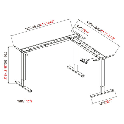 DIGITUS Elektrisch höhenverstellbares Tischgestell, 90° L-Form, Triple-Motor, 2-Stufen, Weiß