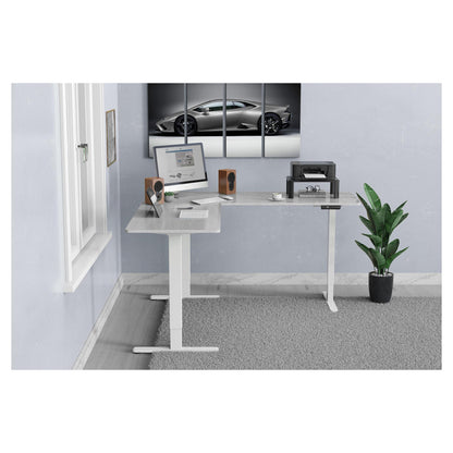 DIGITUS Elektrisch höhenverstellbares Tischgestell, 90° L-Form, Triple-Motor, 2-Stufen, Weiß