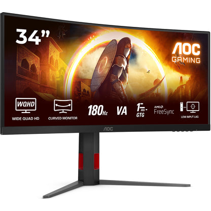 86cm/34" (3440x1440) AOC CU34G4 21:9 FastVA 0,5ms 180Hz HDMI DisplayPort Curved Freesync Premium HDR10 Black